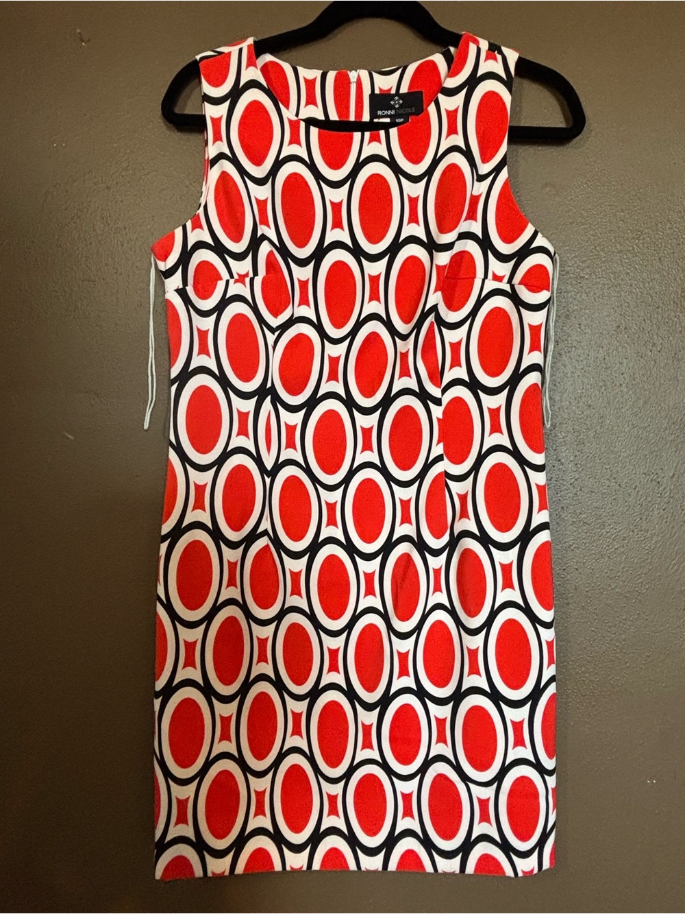 Ronni Nicole size 10 MOD Orange Geo Print Sleeveless Shift Dress 70s